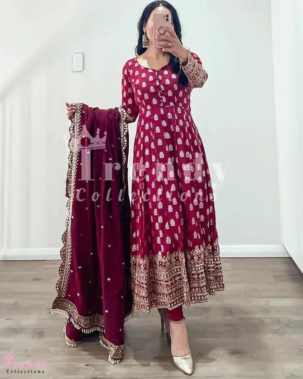 Peaceful Rani Pink Color Georgette Embroidery Sequence Work Gown