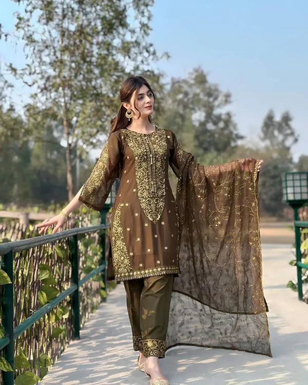 Cute Grey Color Faux Georgette Embroidery Sequence Work Salwar Suit