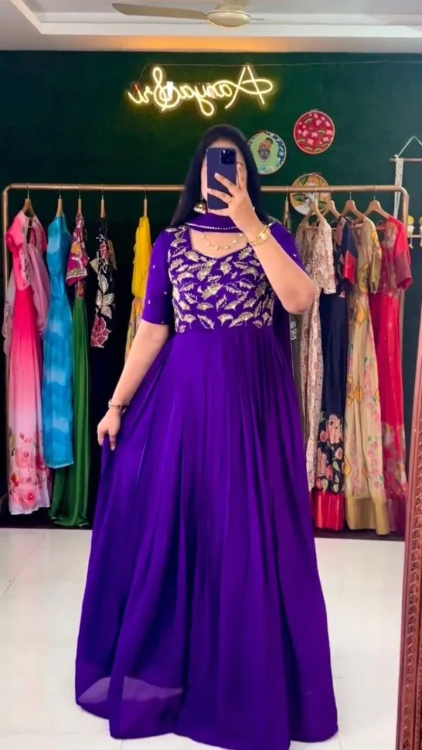 Stylish Violet Color Georgette thread with Sequence Work Gown
