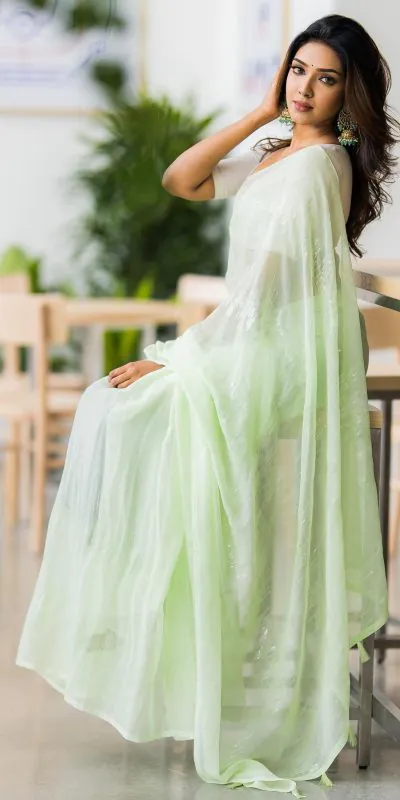 Fancy Light Green Color Zomato Silk Georgette Embroidery Sequence Saree
