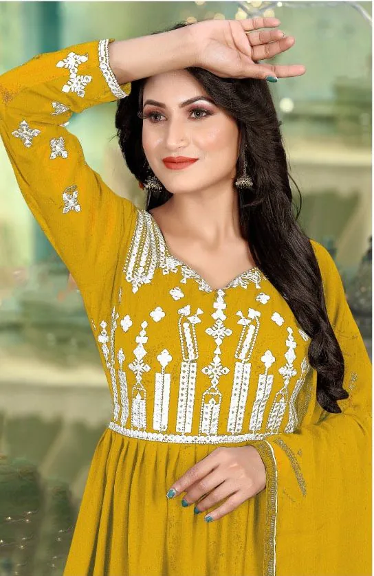 Wonderful Yellow Color Georgette with Foil Embroidery Stone Work Anarkali Suit - Image 2