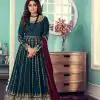 Adorable Stone Green Color Gown Georgette With Embroidery Work