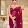 Attractive Maroon Color Georgette With Embroidery Work Saree