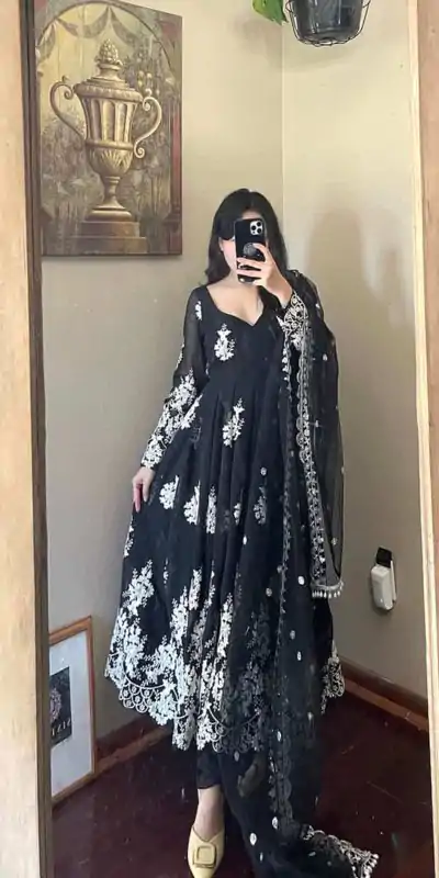 beauteous-party-wear-look-faux-georgette-black-color-gown