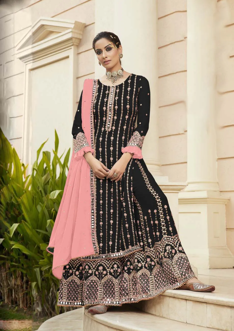 black-pink-georgette-embroidered-sharara-suit-with-real-mirror-work