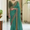 Dazzling C- Green Color Heavy Border Vichitra Silk Wedding Saree