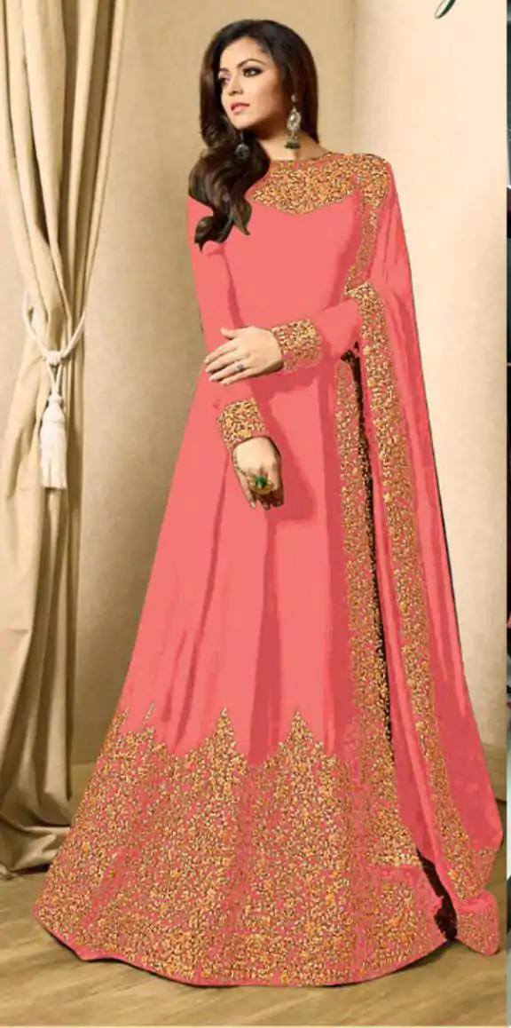 Floor Length Anarkali For Women's In Orange Color With Heavy Georgette