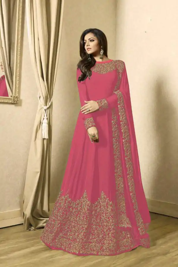 Floor Length Anarkali For Women's In Pink Color With Heavy Georgette