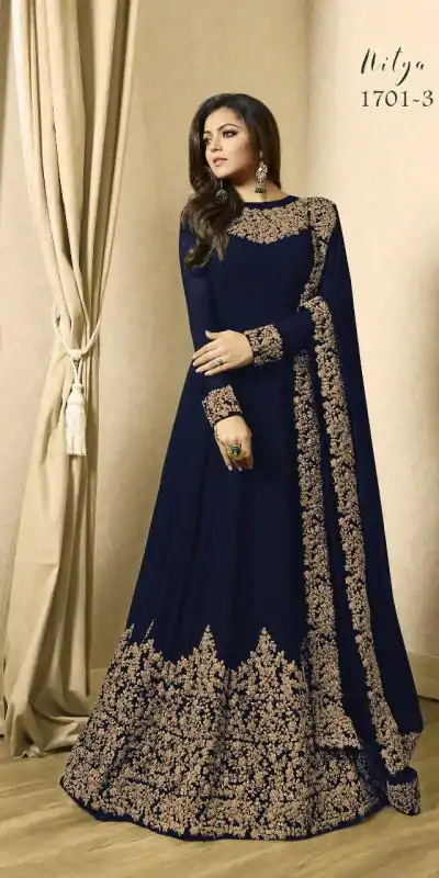 Floor Length Anarkali For Women's In Royal Blue Color With Heavy Georgette