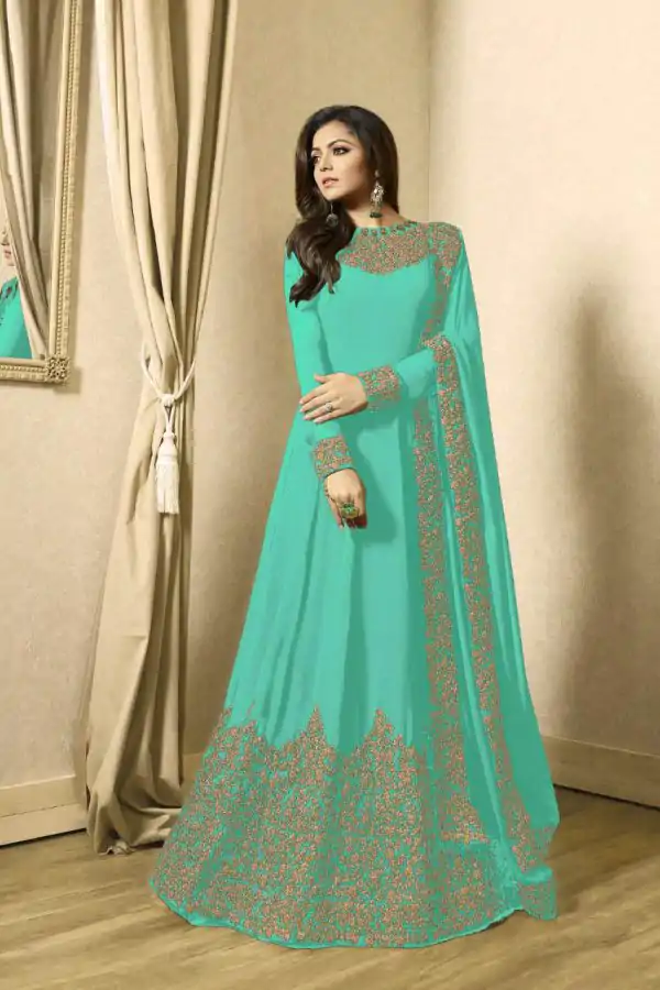 Floor Length Anarkali For Women's In Sea Green Color With Heavy Georgette