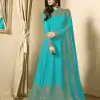 Floor Length Anarkali For Women's In Sky Blue Color With Heavy Georgette