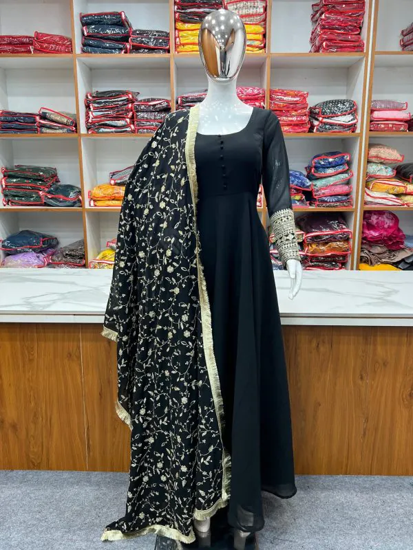 Fashionable Black Color Pure Soft Faux Georgette Anarkali Suit