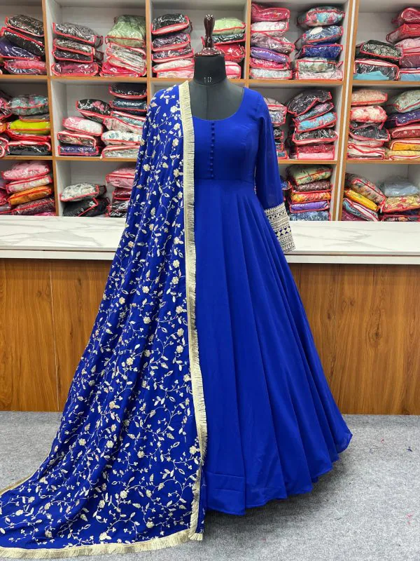 Fashionable Royal Blue Color Pure Soft Faux Georgette Anarkali Suit