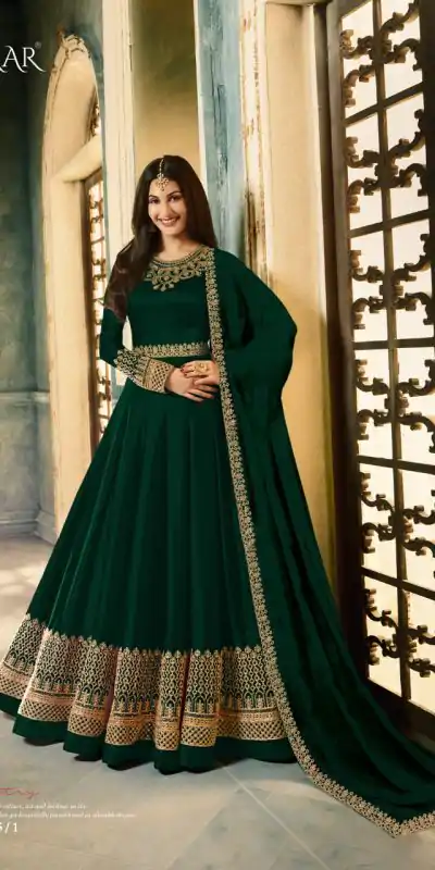 Fragile Green Color Rangoli With Cording Work Anarkali Suit