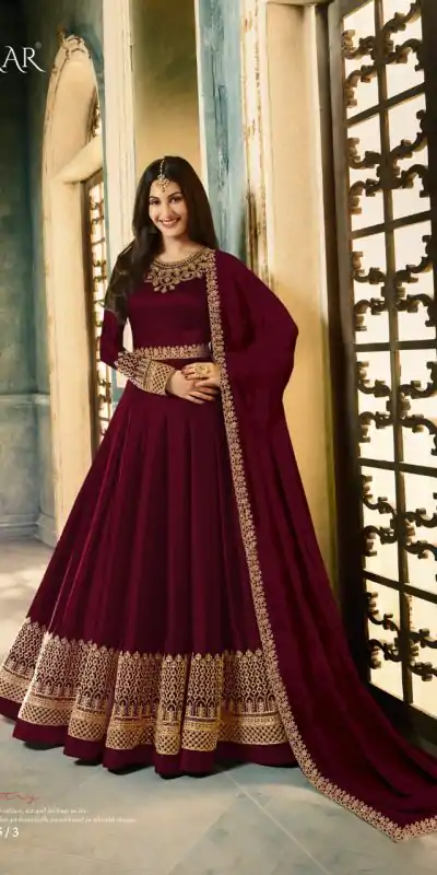 Fragile Maroon Color Rangoli With Cording Work Anarkali Suit