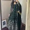 Go On Fancy Look With Green Color Sequins Embellished Anarkali