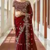 Gorgeous Maroon Color Kasturi Silk With Zari & Thread Work Saree