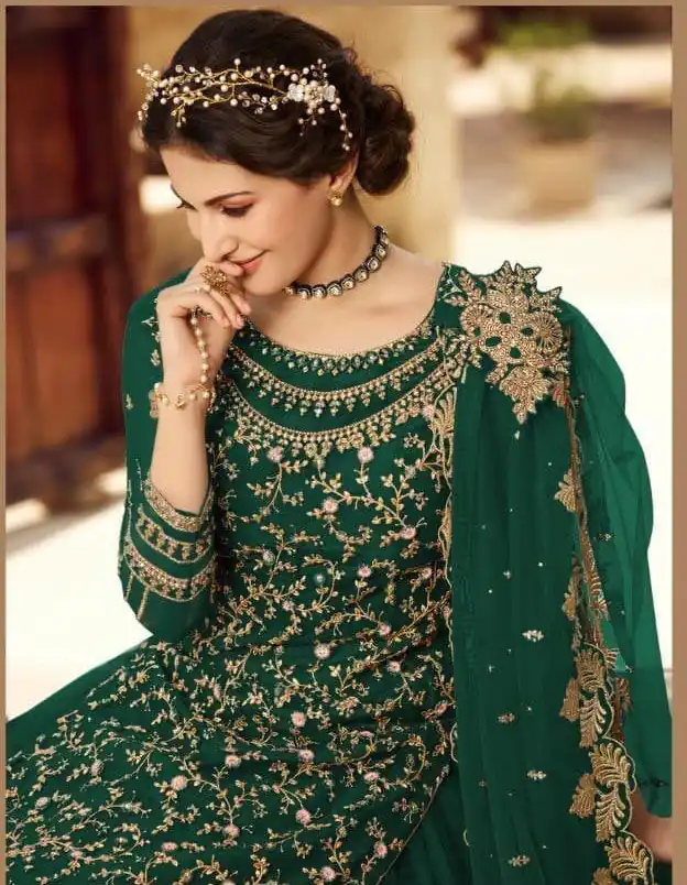 Artful Green Color Georgette Soft Net Sequence Embroidery Work Lehenga Choli - Image 2