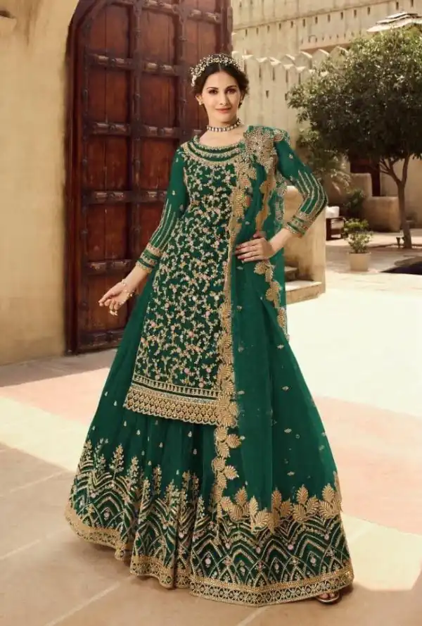 Artful Green Color Georgette Soft Net Sequence Embroidery Work Lehenga Choli