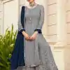 Grey And Blue Embroidered Sharara Suit With Real Mirror Work