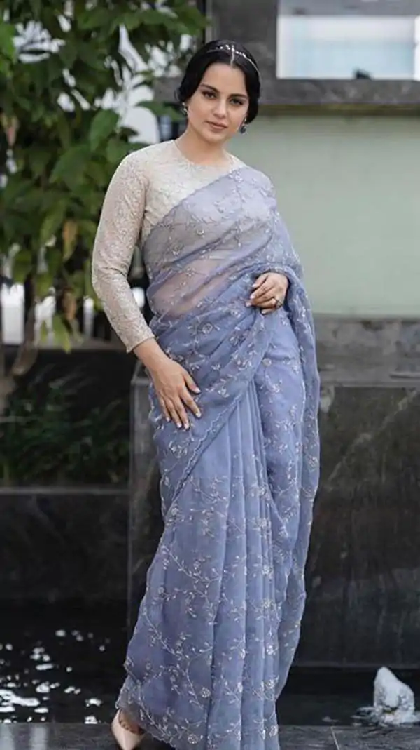 Kangana Ranaut in Lilac Organza With Fancy Rich Sequence Work Saree