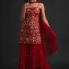Magnificent Red Colour Georgette With Real Mirror Work Sharara