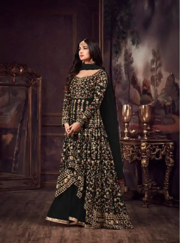 Maisha Women's Wear Black Color Heavy Net Embroidered Stone Work Sharara Suit