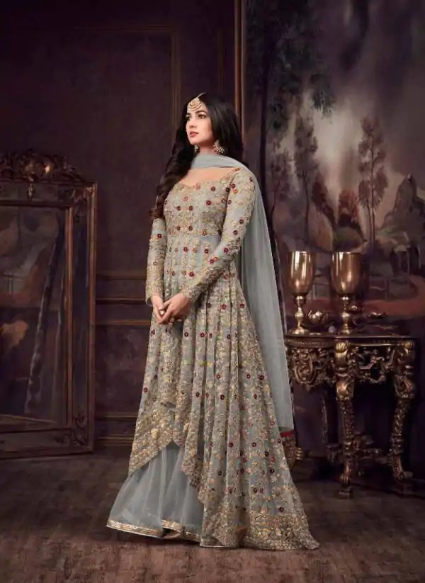 Maisha Women's Wear Off White Color Heavy Net Embroidered Stone Work Sharara Suit