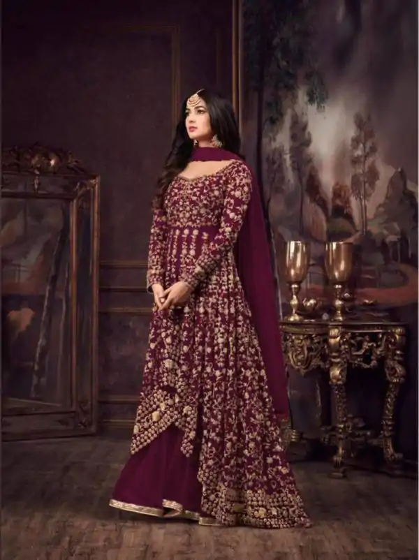 Maisha Women's Wear Purple Color Heavy Net Embroidered Stone Work Sharara Suit