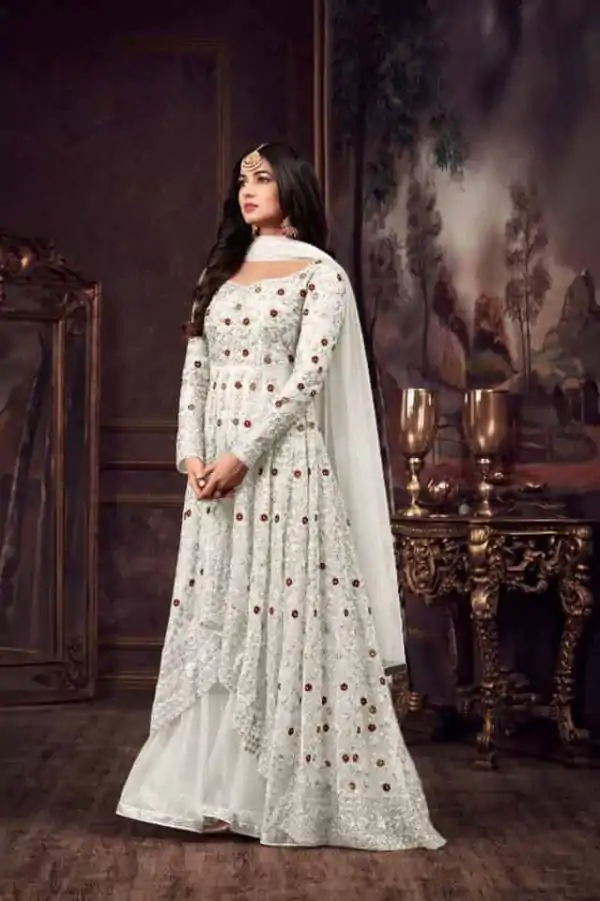 Maisha Women's Wear White Color Heavy Net Embroidered Stone Work Sharara Suit