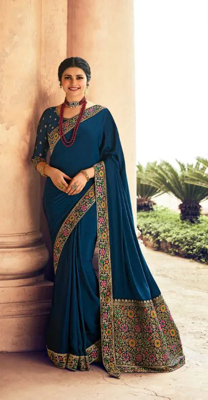 Exemplary Navy Blue Color Georgette Beautiful Lace Saree