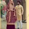 New Exclusive Purple Color Embroidery Work Sharara Suit