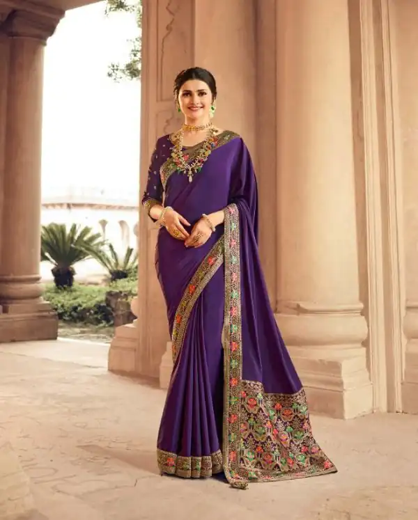 Exemplary Purple Color Georgette Beautiful Jacquard Lace Sequence Saree