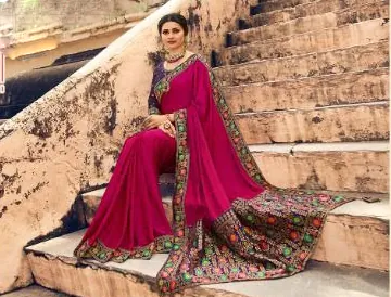 Exemplary Rani Pink Color Georgette Beautiful Lace Saree - Image 2