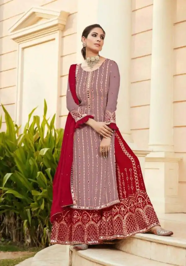 red-georgette-embroidered-sharara-suit-with-real-mirror-work