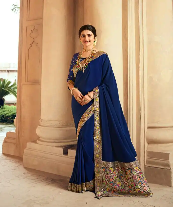 Exemplary Royal Blue Color Sana Silk With Jacquard Lace Saree