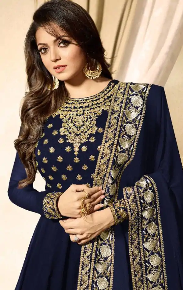 Wonderful Blue Color Faux Georgette & Codding Embroidery work Suit