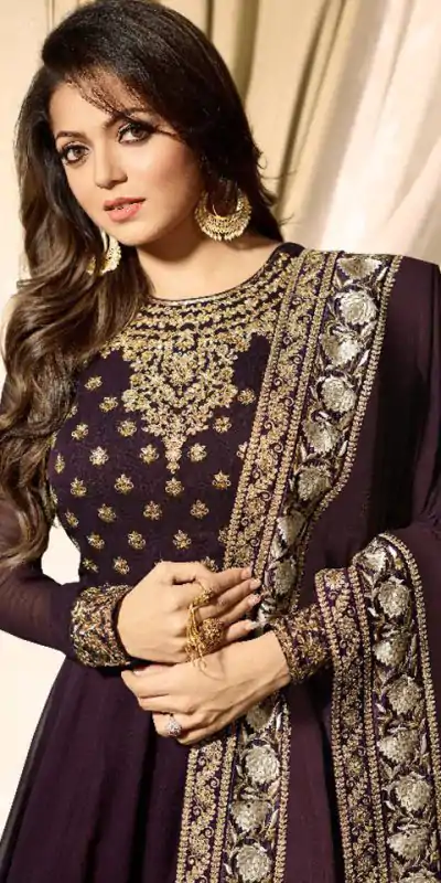Wonderful Brown Color Faux Georgette & Codding Embroidery work Suit