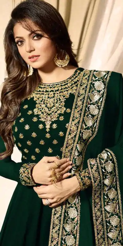 Wonderful Green Color Faux Georgette & Codding Embroidery work Suit