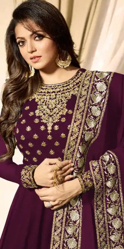 Wonderful Purple Color Faux Georgette & Codding Embroidery work Suit