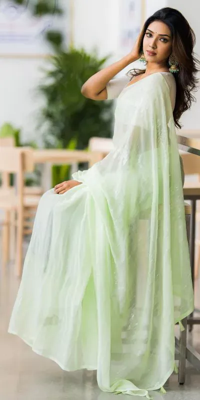 Fancy Light Green Color Zomato Silk Georgette Embroidery Sequence Saree