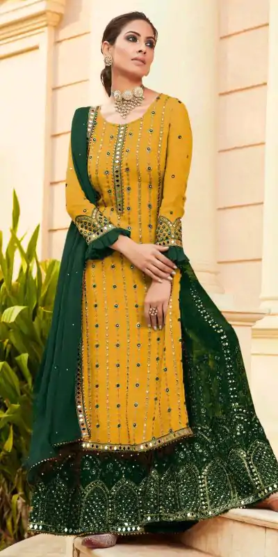 yellow-green-georgette-embroidered-sharara-suit-with-real-mirror-work