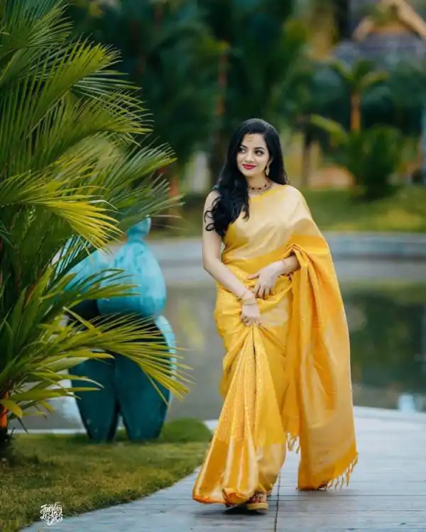 KP 3095 Yellow Color Lichi Silk Jacquard Work Beautiful Saree Casual, Party Wear, Wedding, Events Etc. Expected Delivery 4-6 Working Days @1399/- | Bollywood Sarees, Creative Sarees, Designer Sarees, Embroidered Sarees, Ethnic Saree, Modern Digital sarees, Party Wear Sarees, Sarees