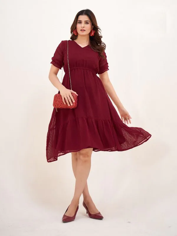 Aesthetically Pleasing Red Color Heavy Georgette Butti Kurti