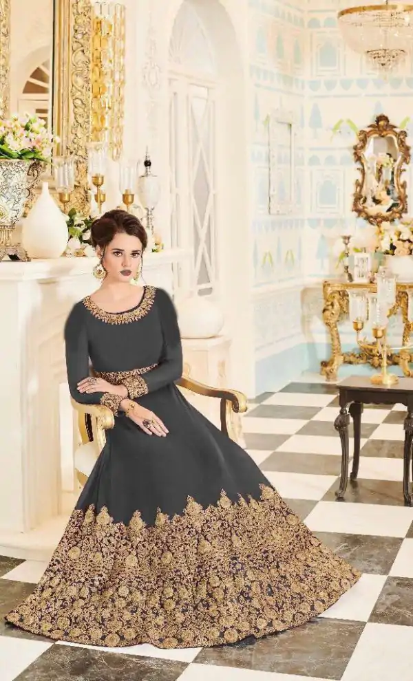 Aglow Black Color Georgette Coding Embroidery Anarkali Suit