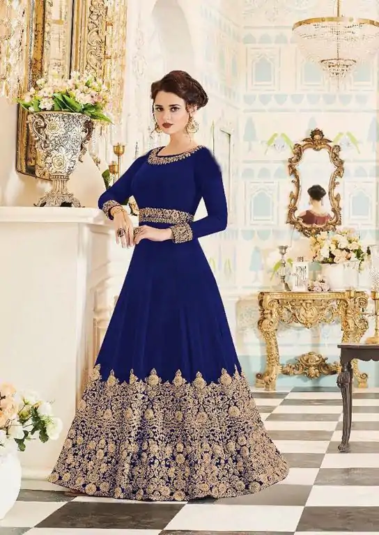 Aglow Navy Blue Color Georgette Coding Embroidery Anarkali Suit