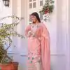 Artful Salmon Color Chinon Silk Diamond Hand Work Sharara Suit