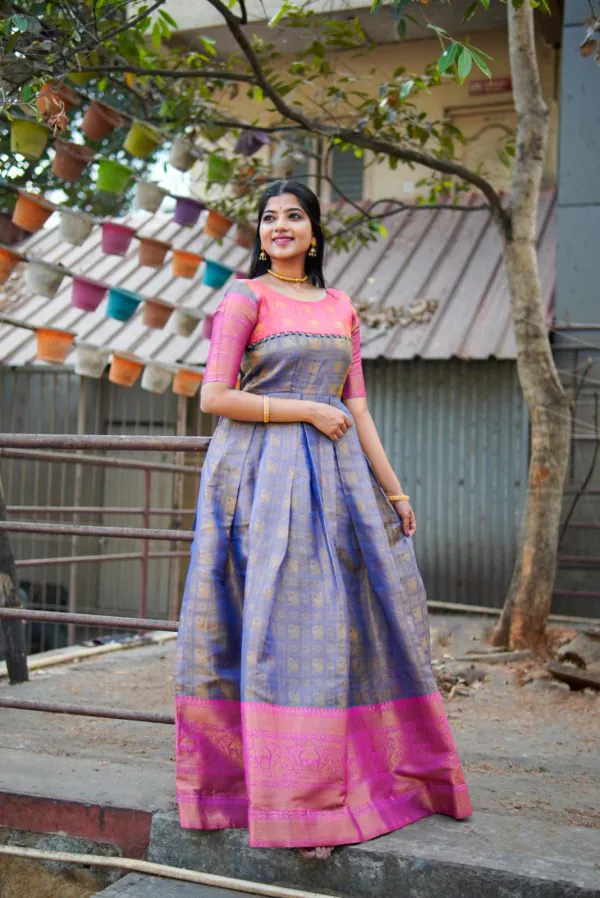 Attractive Blue Color Kanjivaram Silk Zari Weaving Work Gown
