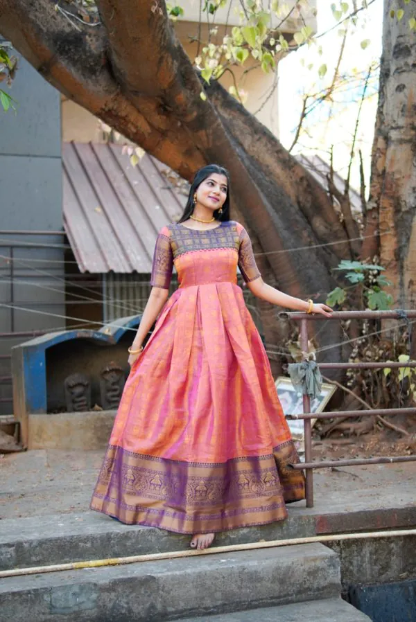Attractive Pink Color Kanjivaram Silk Zari Weaving Work Gown