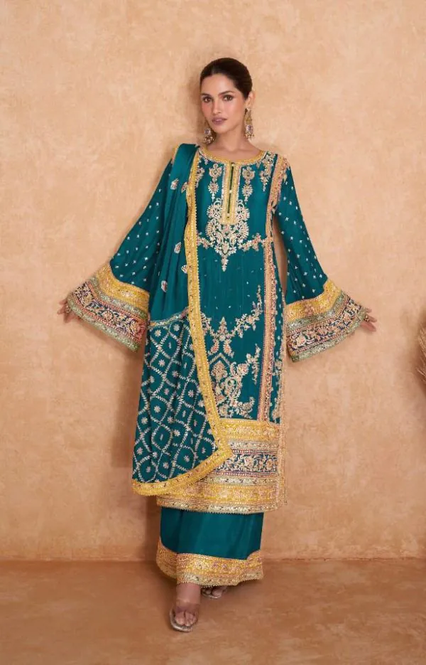 Beautiful Blue Color Chinon Coding Embroidery Salwar Suit